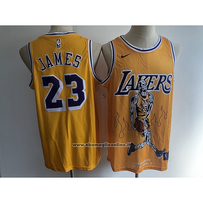 Maglia Los Angeles Lakers LeBron James #23 Hardwood Classics Skull Edition Giallo